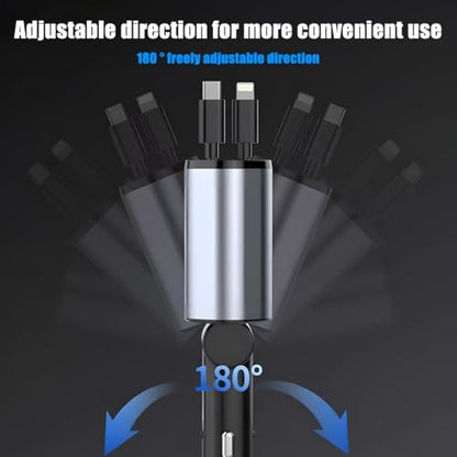 Ankuee Retractable Car Charger, 4 in 1 Fast Charging Vehicle Phone Adapter, 2 Cables 2 USB Ports Automotive Cellphone Charger Accessories, Universal for SUV, Sedan, Truck