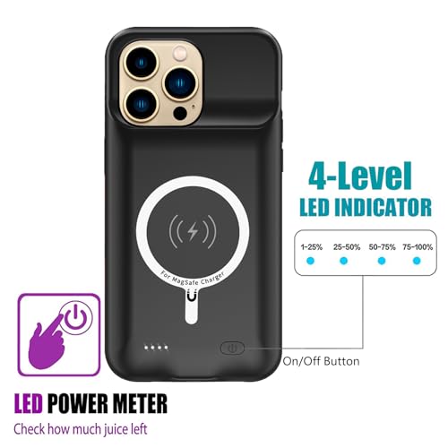 iPhone 13 Pro 10000mAh Rechargeable Portable Battery Case with Wireless Charging, Compatible for iPhone 13 Pro (6.1 inch), Black, Carplay Extended Battery Pack Charger Case - size: iPhone 13 Pro