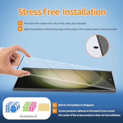 3 Pack Curved Tempered Glass Screen Protector Applicable for Samsung Galaxy S23 Ultra 5G 6.8inch, Support Fingerprint ID Friendly Tempered Glass Screen Protective, HD Clear Scratch Resistant Suitable - color: s23Ultra