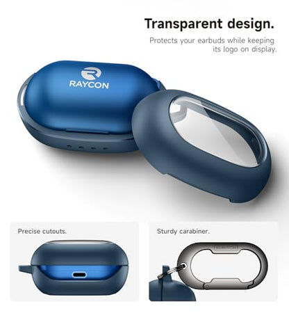 SURITCH Case for Raycon Everyday Earbuds Classic Headphones, Shockproof Magnetic Case for Raycon Bluetooth Headset True Wireless Earbuds, Protective Cover with Magnetic Lid Lock & Carabiner, Navy - color: Navy