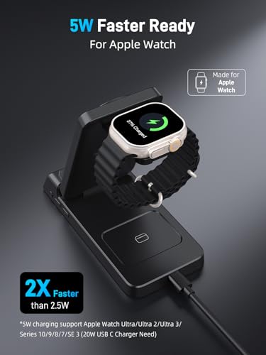 3 in 1 Charging Station for Apple,Travel Wireless Charger with Clock - color: Black
