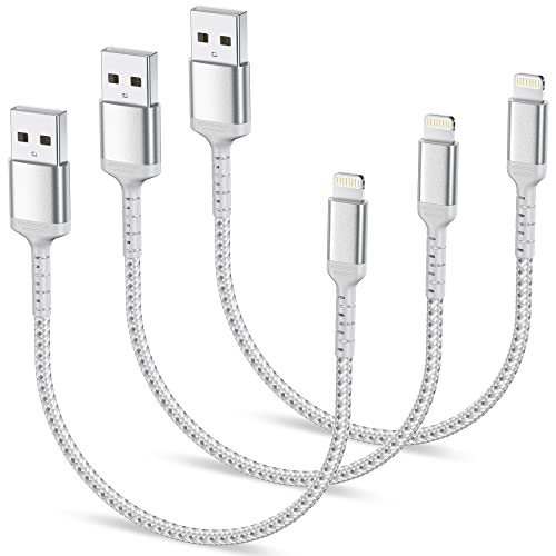 1ft iPhone Charging Cable Short, 3 Pack USB A to Lightning Cord Fast Charging Compatible with Apple iPhone 14 13 12 11 Pro Max Xs X 8 7 Plus SE, iPad Air/Mini, 12 inch Lightning Cable - color: Silver, size: 1 foot