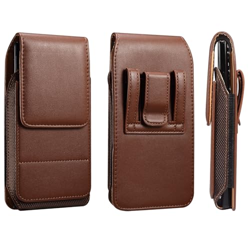 Cell Phone Pouch Pu Leather Holster Belt Clip Holder for Samsung Galaxy S26 Ultra S25 Ultra A05 A06 A14 A07 A16 A36 Moto G 5G 2025 Moto G Power 2025 Google Pixel 10 Pro XL (Brown, XL) - color: Brown, size: XL