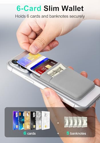 Senose Wallet Compatible for Magsafe, Magnetic Card Holder forBack of Phone | Slim Phone Wallet Compatible for iPhone 17/16/15/14/13/12 Plus/Pro/Pro Max, 6 Cards Holder, Stretchy, Grey - color: Grey