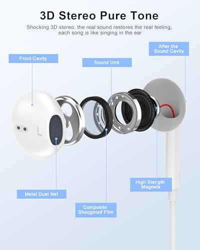 Wired Lightning Headphones for iPhone 14 13 12 Pro Max[Apple MFi Certified] - color: LWhite