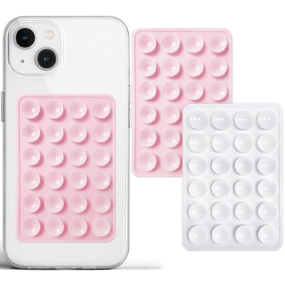 PKYAA Anteel 2 Pack Silicone Suction Phone Case Adhesive Mount, Strong Grip Holder for Selfies and Videos, Hands-Free Sticky Phone Grip for iPhone and Android, 2.17" x 3.15" (LightPink&White) - color: LightPink&White