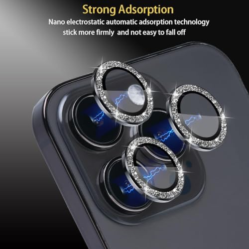 Camera Lens Protector for iPhone 15 Pro/15 Pro Max, Black Glitter - color: Black Glitter