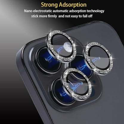 Camera Lens Protector for iPhone 15 Pro/15 Pro Max, Black Glitter - color: Black Glitter