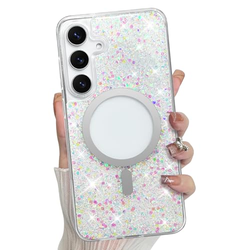 Bonoma for Samsung Galaxy S25 Case Bling Crystal -Sparkly Glitter | Sparkly Glitter Back, Magnetic Support for MagSafe Shockproof Case, and Clear High-Duty Protection for Phone Case - color: Sparkly, size: Samsung Galaxy S25