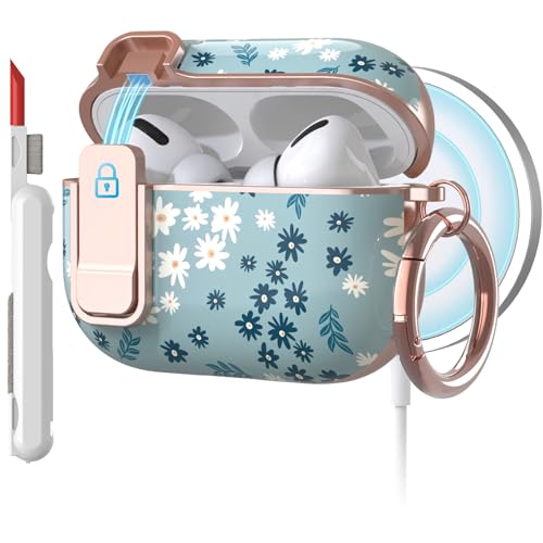 TATOFY for AirPods Pro 2nd Generation Case with Lock Carabiner Cleaner, Slim AirPod Pro 1st & 2nd Hard Case Cover, Compatible with MagSafe (Cyan) - color: Cyan, size: AirPods Pro 1st & 2nd Gen