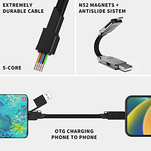 6-in-1 Multi USB Cable – 100W PD Fast Charge Keychain, Magnetic, White Gray