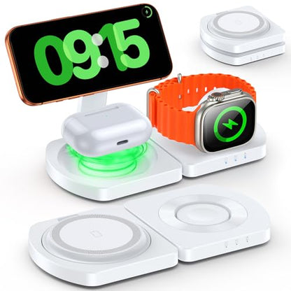 Wireless Charger for iPhone, 3-in-1 Magnetic Charging Station, Foldable - color: Apple White