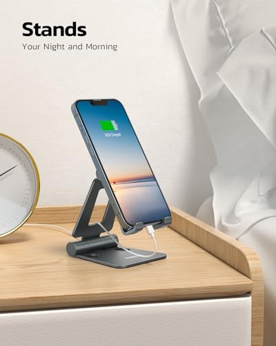 Nulaxy Full Aluminum Dual Folding Cell Phone Stand for Desk, Gray - color: D-Grey