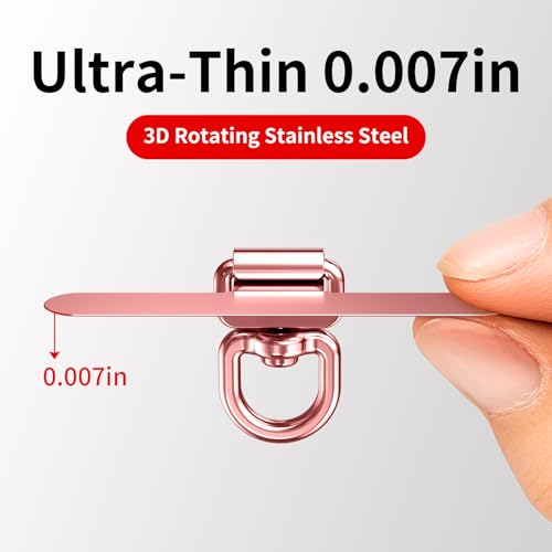 saxsion Phone Tether Tab & Lanyard Tab, 360° Swivel Clip - Ultra Thin Stainless Steel Universal Patch for All Phone Cases - color: Rose Gold*2