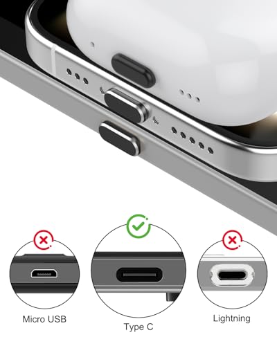 USB C Dust Plug for iPhone 18/17 Series, 4Pcs Aluminum+Silicone, Black - color: Black
