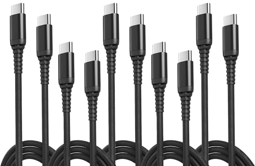 5-Pack USB-C to USB-C Cables – Extra-Long 10 ft (3 m), 60W PD Fast Charging, Braided – Compatible with iPhone 15/16/17, Galaxy S25/S24/S23, Pixel, MacBook, iPad & More - size: USB Type-C to USB Type-C - 10 ft