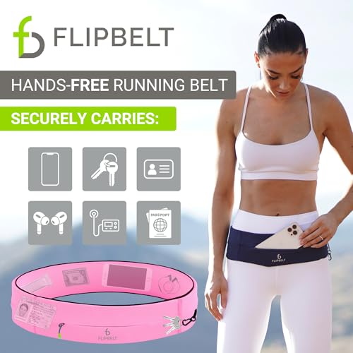 FlipBelt Zipper Running Belt, Waist Pack for Fitness and Running, US Company - color: Girly Pop Pink, size: Small