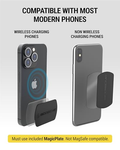 Scosche Magnetic Phone Holder for Car Dashboard with Extra Strong Magnet, Thick Metal Plate & 360° Rotation, Secure Cell Phone Car Mount for Large Phones Compatible with iPhone, Samsung, Not MagSafe - size: 1 Pack, style: Extra Strength - Dash