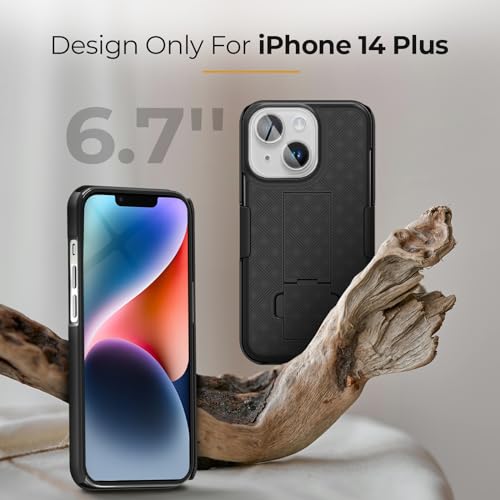 MOTIVE for iPhone 14 Plus Case with Belt Clip, Rigid, Kickstand | 6.7" | Ranger v1 Series, Black, 360° holster, open-top/open-bottom port access, textured grip, slim - size: iPhone 14 Plus
