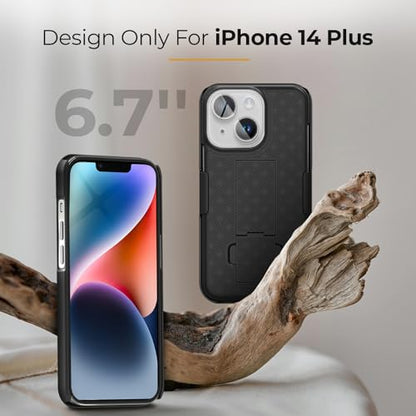MOTIVE for iPhone 14 Plus Case with Belt Clip, Rigid, Kickstand | 6.7" | Ranger v1 Series, Black, 360° holster, open-top/open-bottom port access, textured grip, slim - size: iPhone 14 Plus