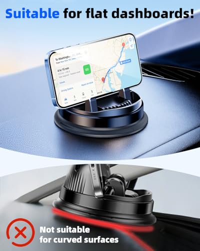 Dash Cell Phone Car Mount, Multifunctional Car Dashboard Mobile Phone Holder, 360 Rotatable Universal Dash Mounted Car Phone Stand Hands Free, Compatible with iPhone, Samsung, Google, Android - color: Black