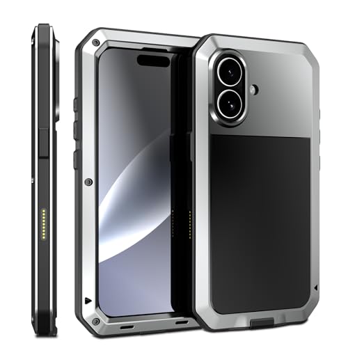 Compatiable with iPhone 17 Case,360 Full Body Protective Cover Heavy Duty Shockproof [Tough Armour] Aluminum Alloy Metal Case with Silicone Built-in Screen Protector - Silver - color: Silver
