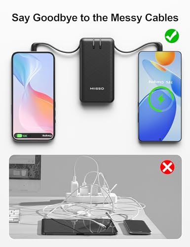 Ultra Slim 10000mAh Power Bank, Built-in Cables and AC Wall Plug, Black