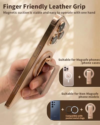 Magnetic Aluminum Phone Ring Grip Stand for iPhone 12-17 Pro Max - color: Rose Gold