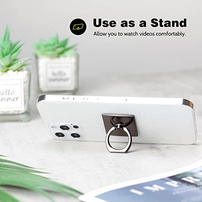 [2 Pack] Square Sparkling Cell Phone Ring Holder Stand,360 Degree Rotation and 180 DegreeAdjustable Finger Ring Kickstand with Polished Metal Phone Grip (Black)
