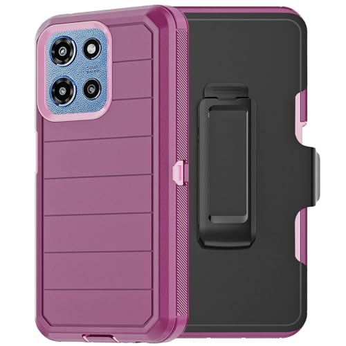 for Motorola Moto G 2026/2025 Case: for Moto G Play 2026 Case with Belt Clip Holster, Heavy Duty 3-Layer Military Grade Rugged Full Body Protection Cover (Wine/Pink) - color: Wine/Pink