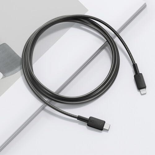 Anker 322 USB-C to Lightning Cable Braided MFi Certified iPhone Charger Cord for iPhone 15, 14, 13, 12, 11, iPad, AirPods – Durable Fast Charging Data Sync Cable Long Length – Black, 6ft, Pack of 3