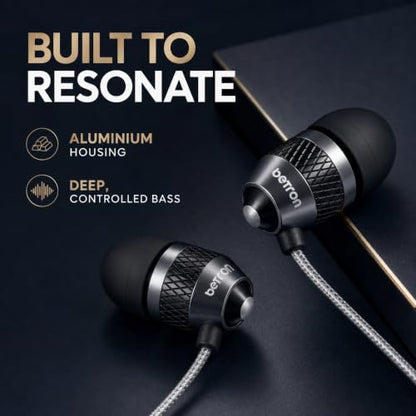 Betron B25 Earphones, Noise Isolating in-Ear Wired Headphones, Black - color: Black
