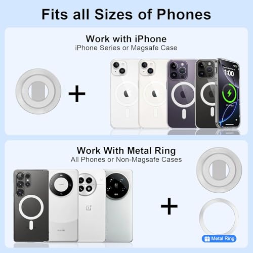 MagSafe Phone Ring Holder, Magnetic Grip Stand Dual-Sided Phone Holder - color: white