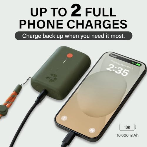 Nimble Champ Portable Charger, 10000mAh Power Bank, 20W Dual USB-C Charging - color: Outdoor Green