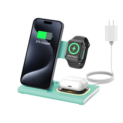 3 in 1 Foldable Charging Station for Apple Wireless Charger - color: Green