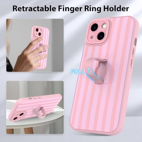 KANGHAR Compatible with iPhone 15 Case Stripes Pattern -Pink | Silicone Cute, Wristband Kickstand Camera Protection Soft Slim Cover for Girls Women - color: Pink-Stripes, size: iPhone 15
