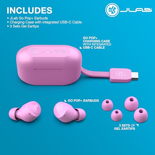 JLab Go Air Pop+ Earbuds, Dual Connect, EQ3 Sound, Pink - color: Pink, style: Matte