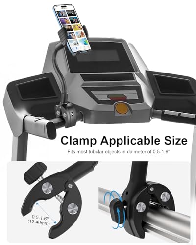 Gooseneck Phone Holder for Wheelchair, Stroller, Golf Cart, Boat, Mic Stand, Indoor Cycling Bike, Gym Bicycle Handlebar Clamp for iPhone Air 17 Pro Max 16 15 14 13 12 Plus, S25, 4.7 to 7" Smartphones