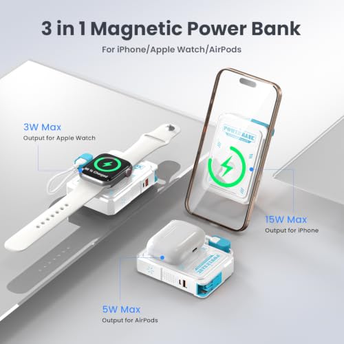 10000mAh for Magsafe Portable Charger Power Bank Built in Cables&Wall Plug - color: White blue