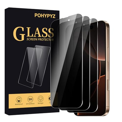 2 Pack Privacy Screen Protector for iPhone 17/17 Pro/16 Pro，Anti-Spy Tempered Glass Film, Anti-Scratch, 9H Hardness，Compatible phone cases，High definition