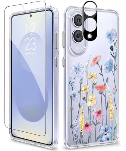 GVIEWIN for Samsung Galaxy S25 Edge Case, Clear Floral Shockproof Protective Women Phone Case, Non-Yellowing, Screen&Camera Lens Protector for Galaxy S25 Edge 6.7",Aconite/Light Blue - color: Aconite/Light Blue, size: For Galaxy S25 Edge 6.7"