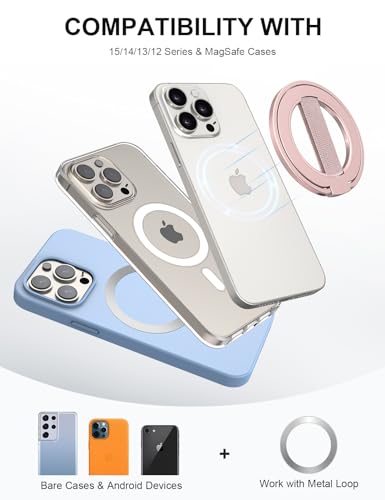 EWA MagOne Ultra for Magsafe Phone Grip Kickstand [Replaceable Elastic Finger Loop], Mag Safe Ring Holder Stand, Two-Sided Magnetic Phone Accessories for iPhone 17,16,15,14,13,12 Pro/Max/Plus-RoseGold - color: Rosegold