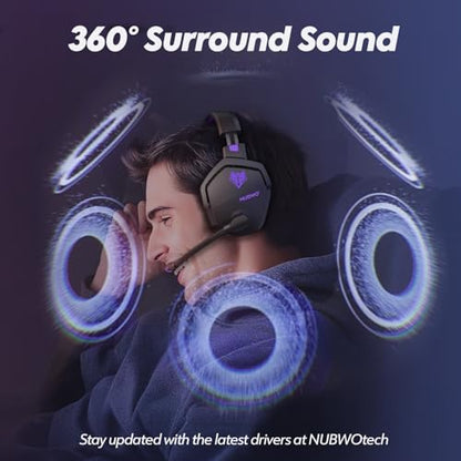 NUBWO Wireless Gaming Headset with Mic for Ps5 Ps4 PC, Zero Interference, 100-Hour Battery All-Day Play, 23ms Sync for Fortnite & Call of Duty/FPS Gamers, Triple Mode All Devices Compatible - Purple - color: Purple
