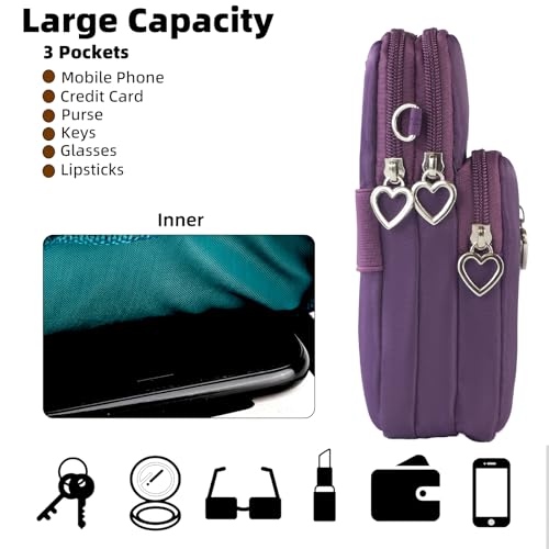 Small Crossbody Bag for Women - Mini Phone Purses with Crossbody Strap and Wallet - Nylon Arm Bag - color: A-grape Purple