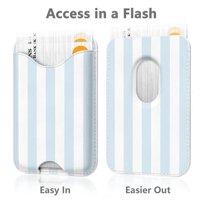Stripe Magnetic Wallet for Magsafe Compatible with iPhone 17/16/15/14/13/12 Series Pro Max Plus Air (Phone Magnet Card Holder Fit 3 Cards for Women Girl Lether Mag Safe Wallets Blue) - color: Stripes (Blue & White)