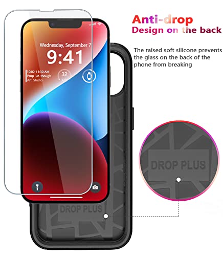 Diverbox for iPhone 14 Case [Shockproof] [Dropproof] [Tempered Glass Screen + Camera Lens Protector] Heavy Duty Protection Phone Case Cover for iPhone 14 6.1inch - color: BLACK-3in1