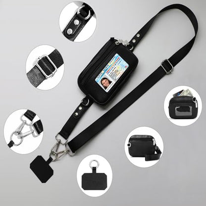 Phone Lanyard with Wallet, Adjustable Crossbody Phone Strap with Detachable RFID Wristlet, Phone Neck Lanyard & Wrist Strap, Hands Free Cell Phone Lanyard for Travel - color: Black