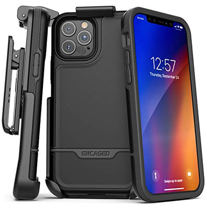 Encased Rebel Armor Belt Clip Holster Case Compatible with iPhone 12 Pro Max Shockproof Full Body Cover with Holder (Black) - color: Black, size: iPhone 12 Pro Max