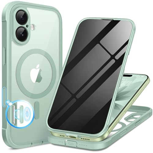 BERFY for iPhone 17 Case, Compatible with MagSafe, Built-in Privacy Screen Protector, Camera Protection, Shockproof Full Body Phone Case 6.3", Clear Celadon - color: Light Green, size: For Iphone 17 6.3 Inch