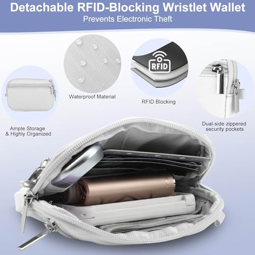 Phone Lanyard Crossbody with Detachable RFID Wallet (Cream) - color: Cream, size: Medium